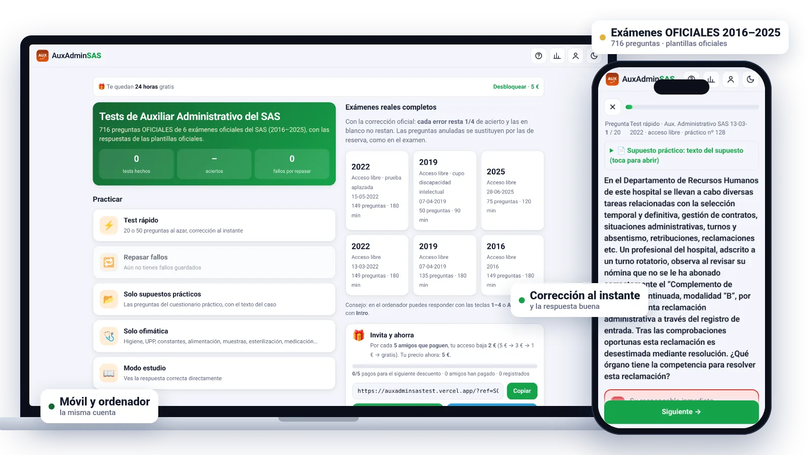 AuxAdminSASTest en un portátil y en un móvil