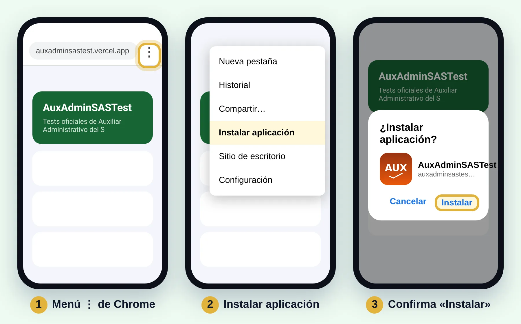 Chrome, menú, Instalar aplicación
