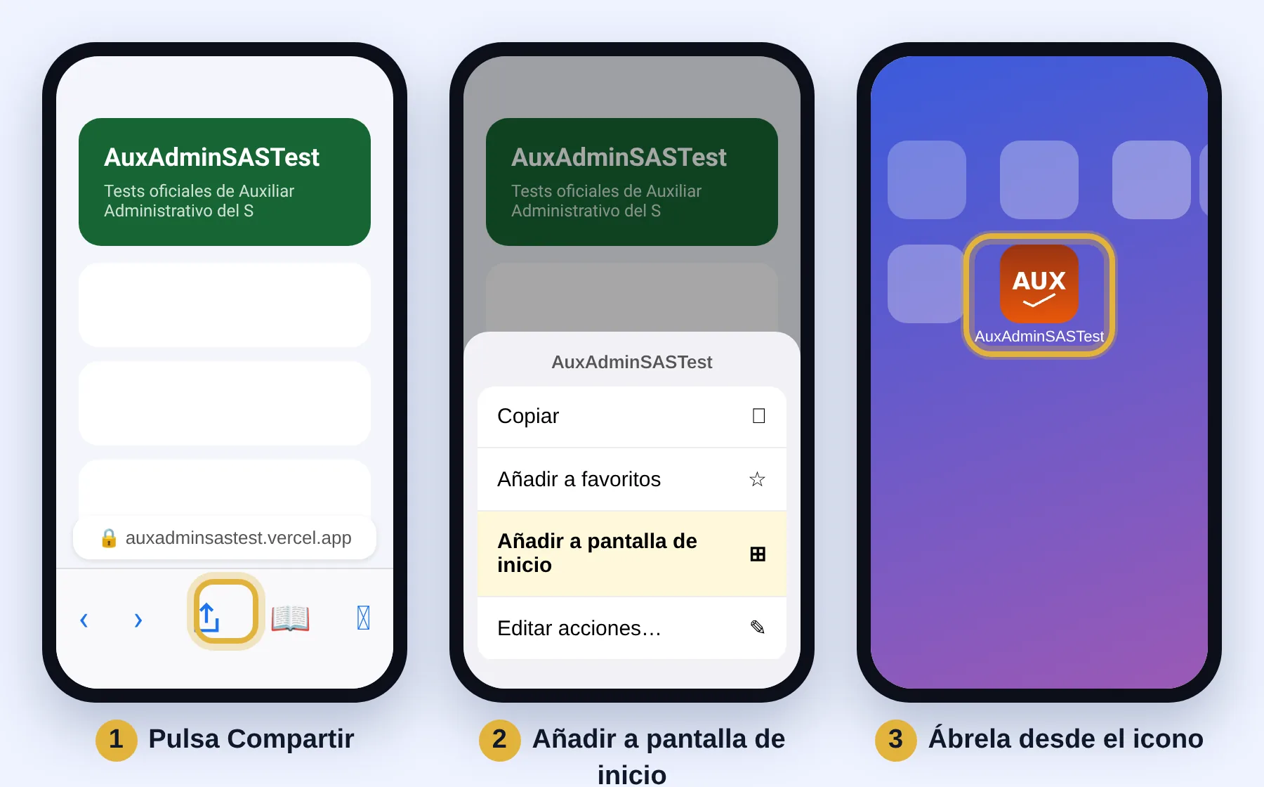 Safari, botón Compartir, Añadir a pantalla de inicio